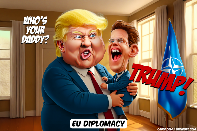 Trump holding EU Chief Mark Rutte in arms