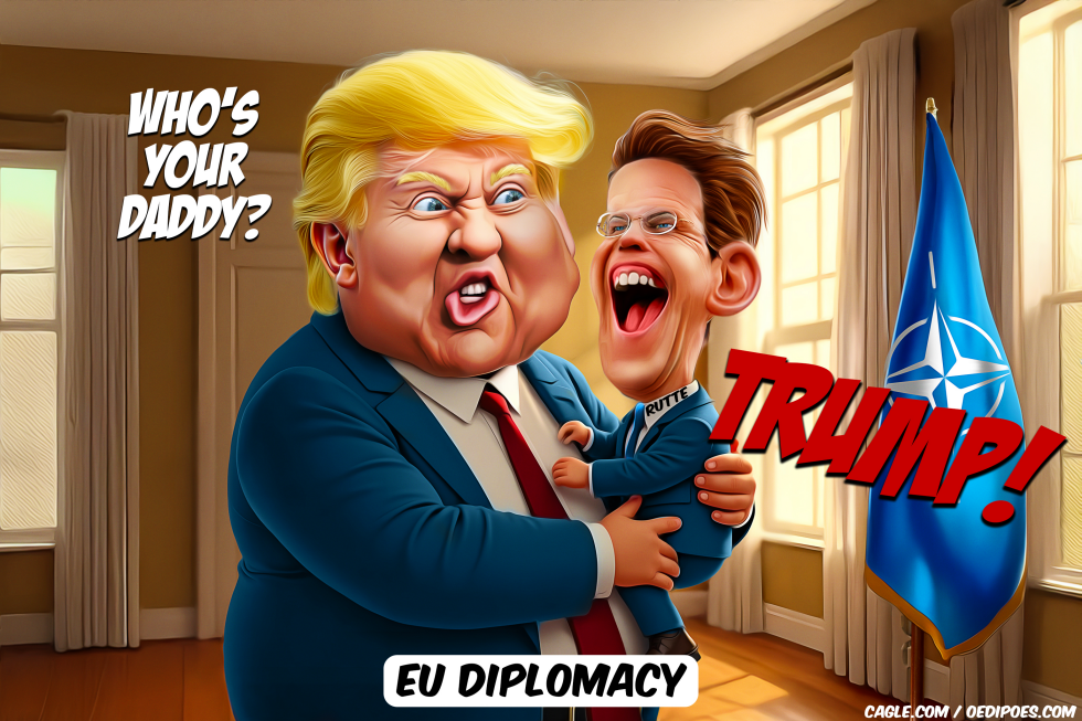 Trump holding EU Chief Mark Rutte in arms