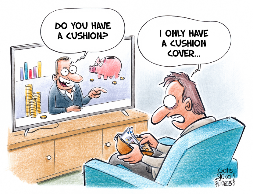 Man on TV is talking about money cushion