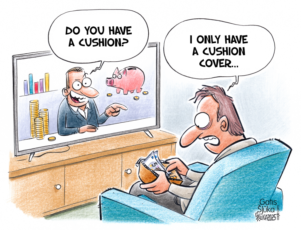 Man on TV is talking about money cushion