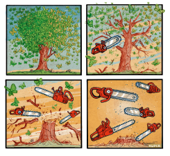 HABITAT DESTRUCTION = POLLINATOR EXTINCTION by Peter Kuper