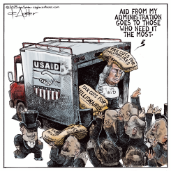 TRUMP HANDS OUT AID TO MILLIONAIRES by Michael de Adder