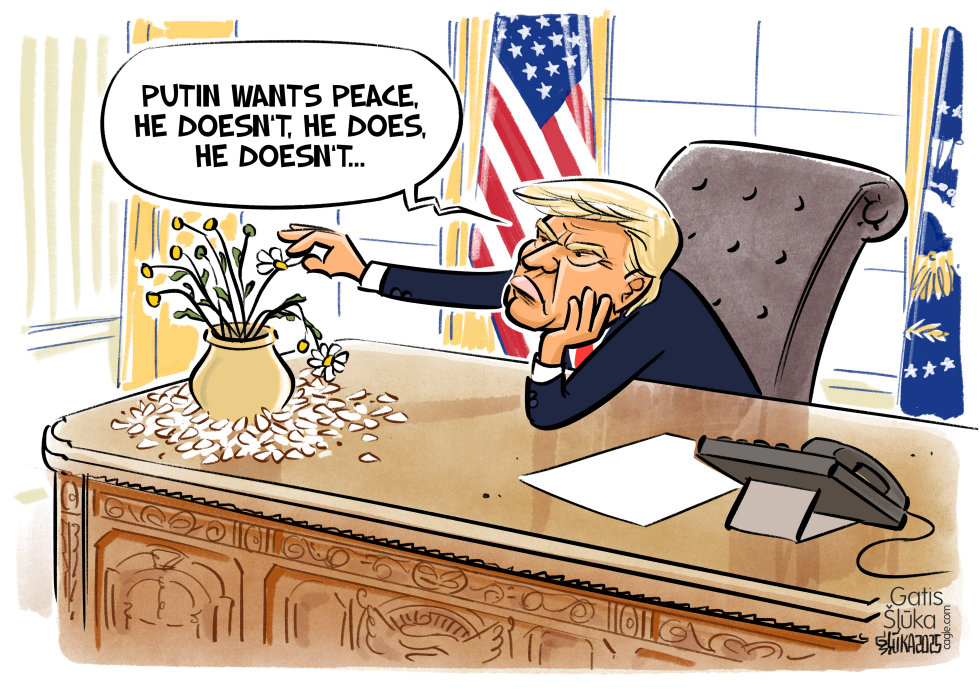 Trump is guessing with daisy flower about Putin