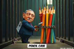 ERDOGAN LOCKING UP GROUP OF PENCILS by Bart van Leeuwen
