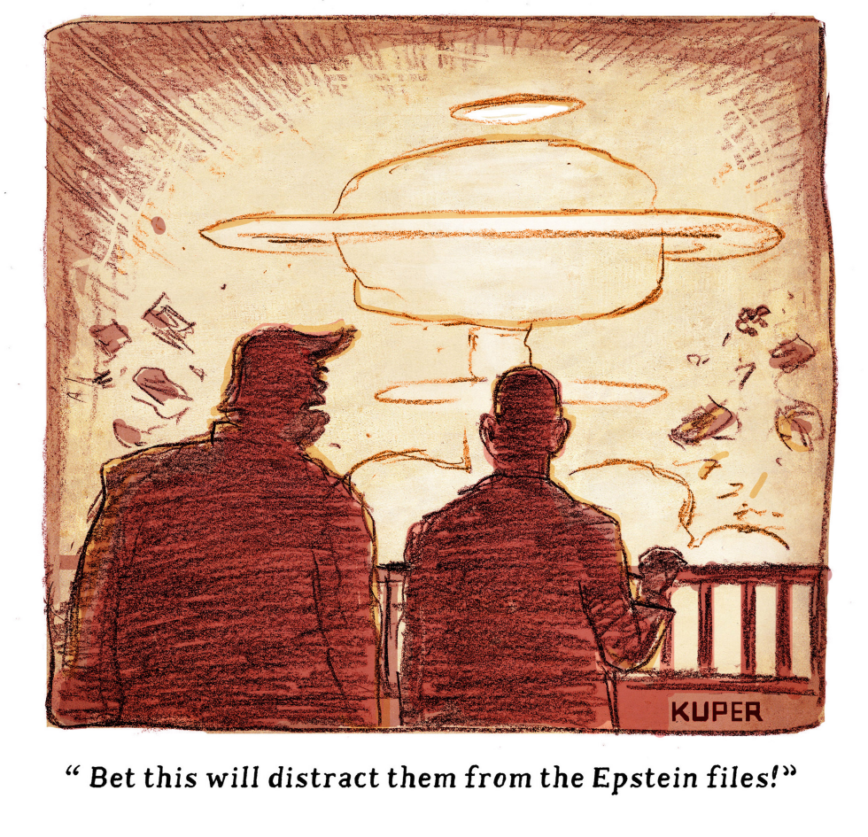 Trump Cartoon Depicts UFO as Distraction from Epstein Files Release