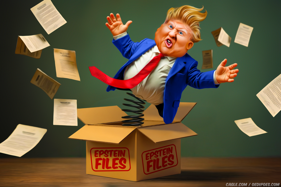 Trump jumping out of box