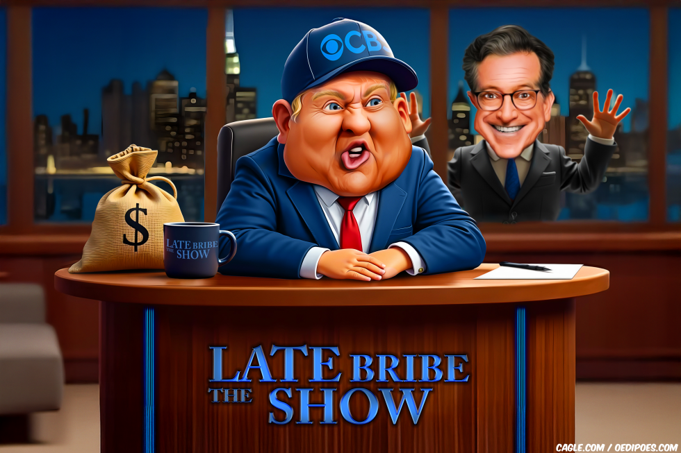 Trump behind Late Show desk