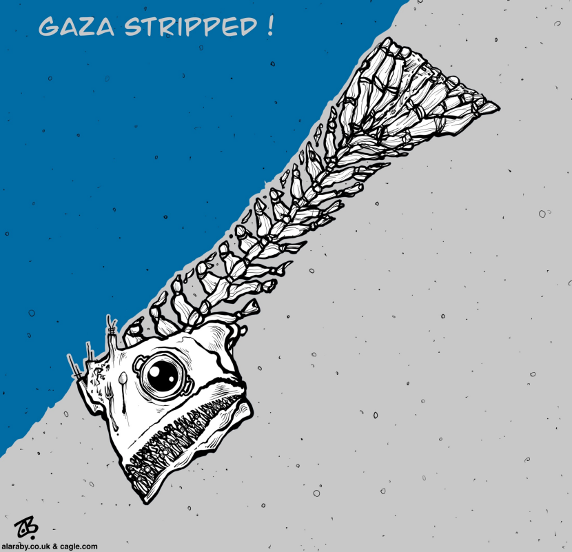 Gaza Strip Map Fish Starvation Skeleton War