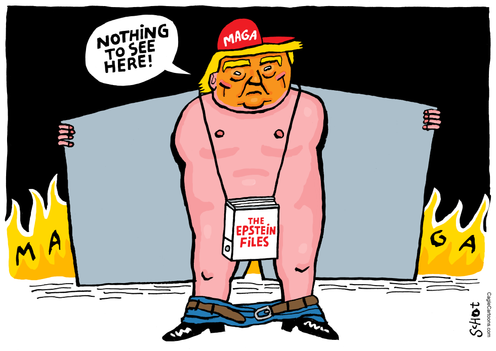 Trump as exhibitionist showing epstein files