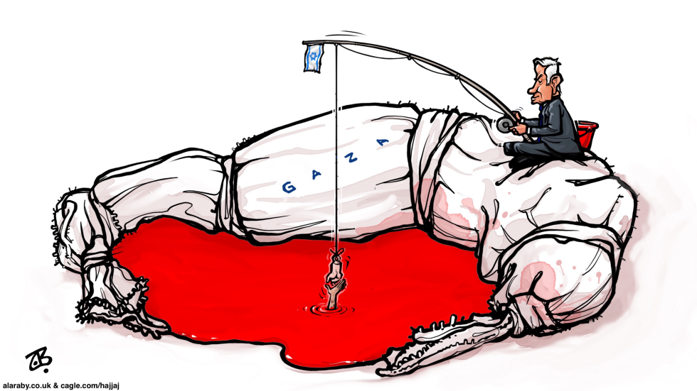 Netanyahu Fish Bloodbath Gaza War Coffin Ceasefire