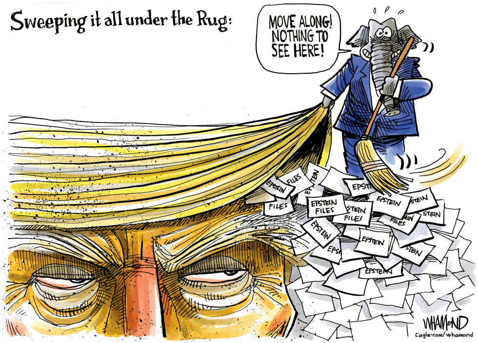 Republican elephant sweeps Epstein files under Trump hair rug