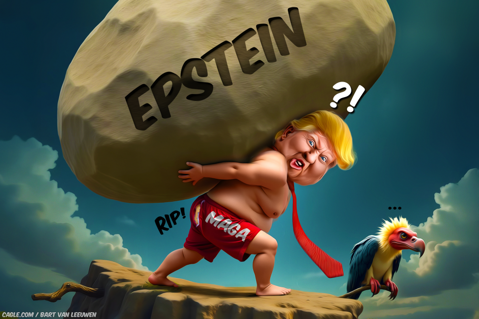 Trump carrying big rock on back