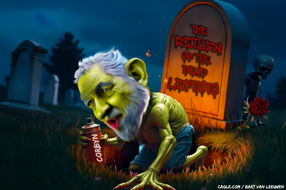 Jeremy Corbyn rising from grave