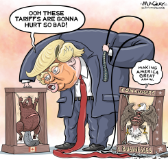 TARIFFS TORTURES BEAVER AND AMERICAN BALD EAGLE by Graeme MacKay