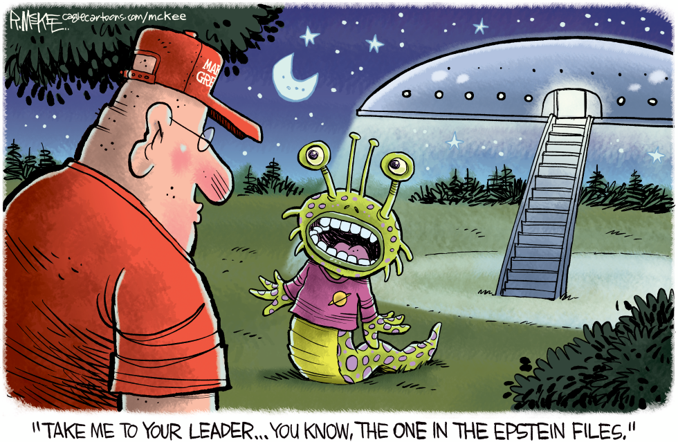 Alien Demands Epstein Files Leader in New Political Cartoon