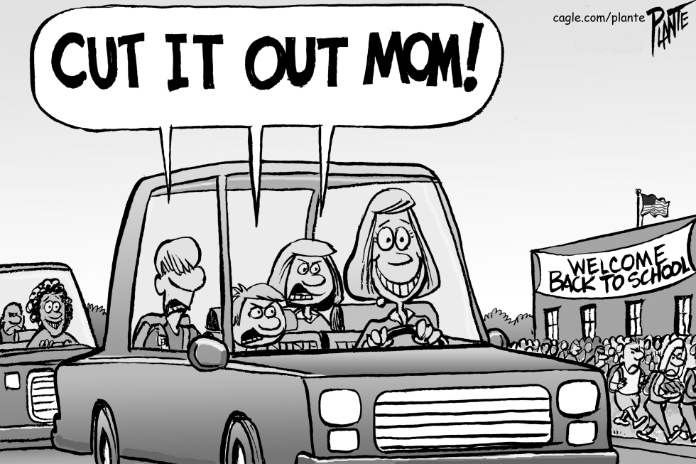 Mom drops kids off to school