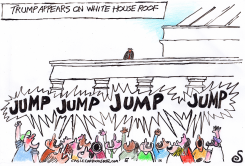 TRUMP ON WHITE HOUSE ROOF by Randall Enos