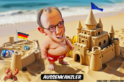 FRIEDRICH MERZ BUILDING SAND CASTLE by Bart van Leeuwen