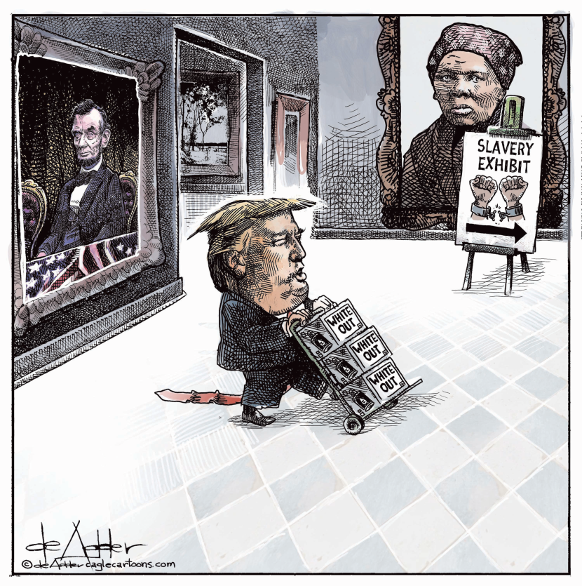 Trump goes to salvery exhibit with white out