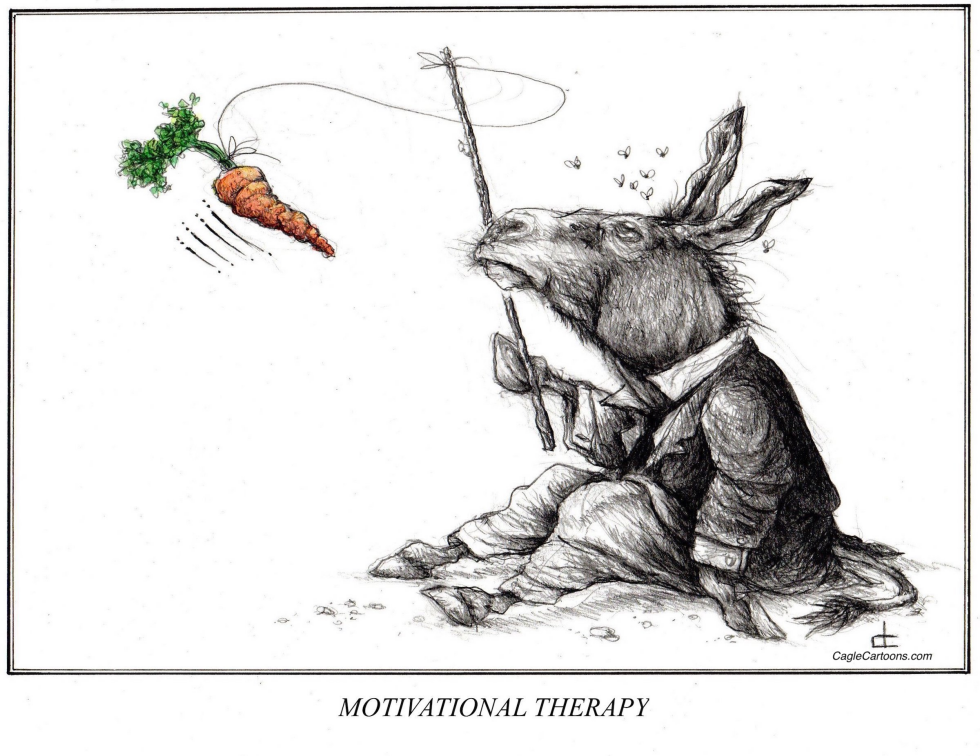Democrat Donkey with carrot and stick.