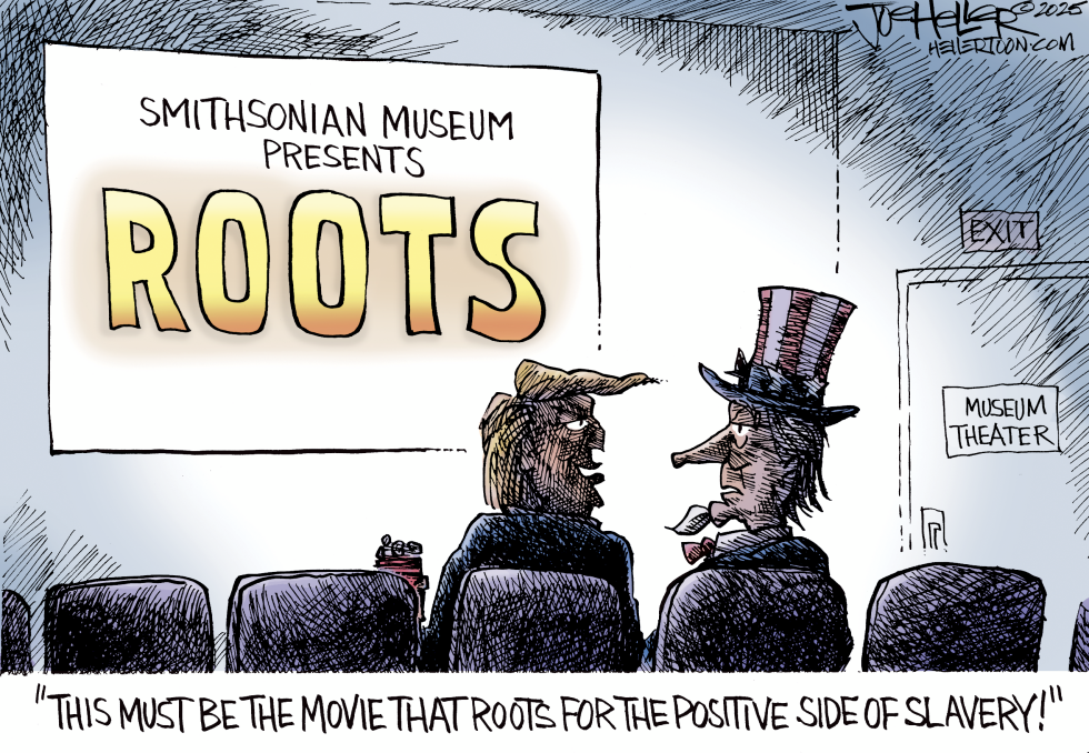 Trump and Uncle Sam Watch Roots Looking for the Positive Side of Slavery