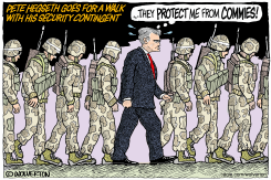 HEGSETH GOES FOR A WALK WITH SECURITY CONTINGENT by Monte Wolverton