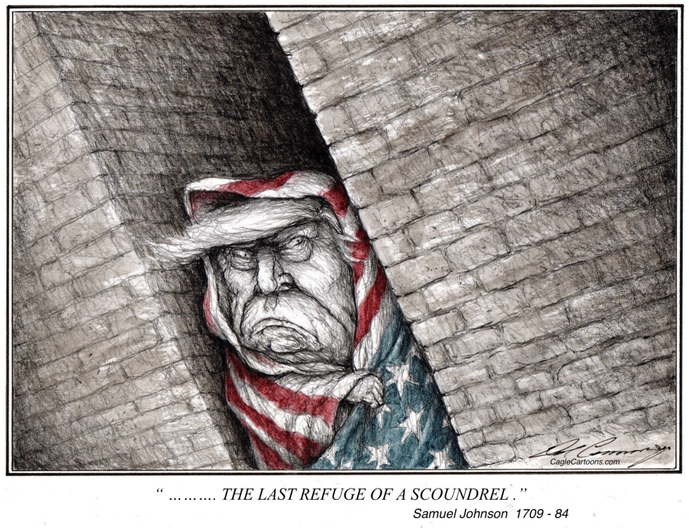 Trump wrapped in flag.
