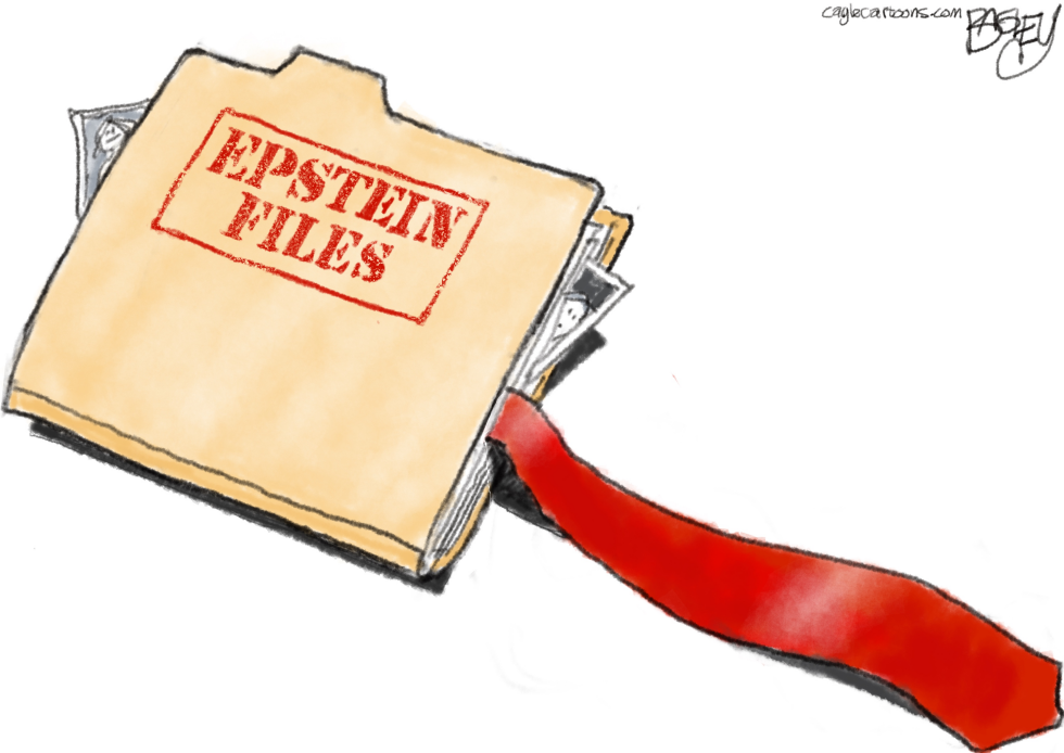 Epstein Files Folder Shows Red Tape and Cash in Bagley Cartoon