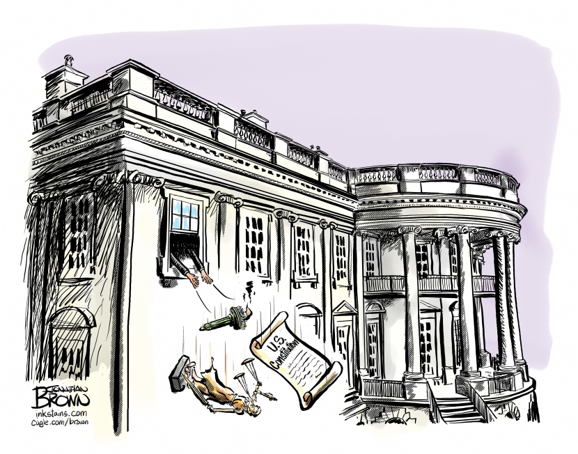 Democracy Falls from White House Window Alongside Constitution
