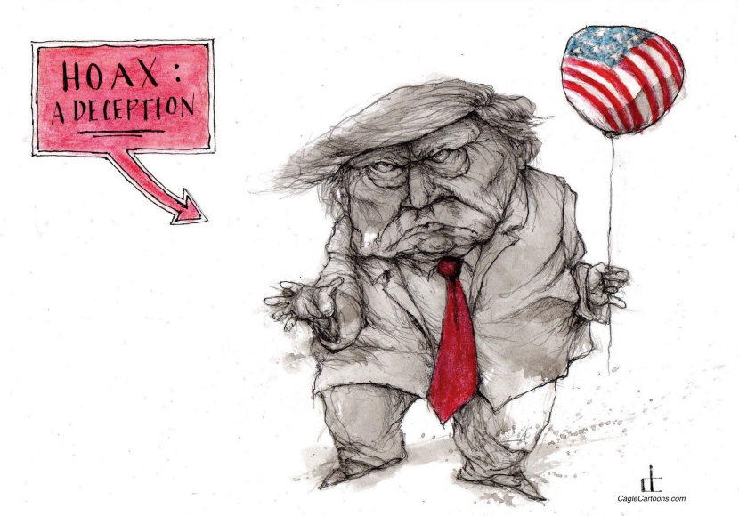 Trump holds flag balloon.
