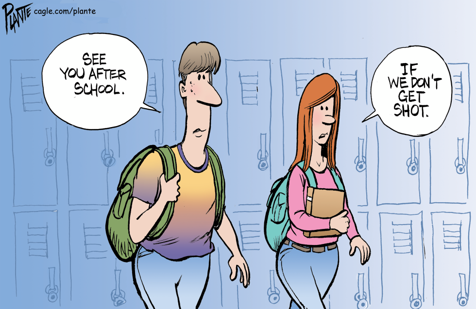 Two teens in a hallway