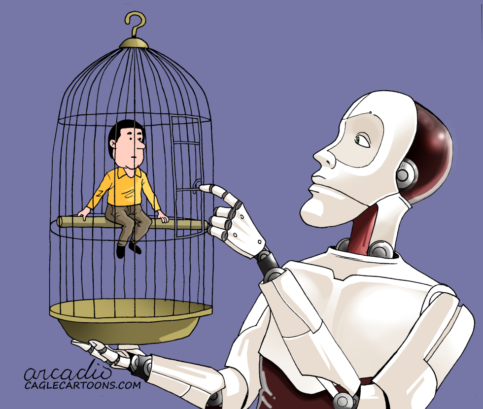 THE HUMAN, PET OF THE ROBOT.