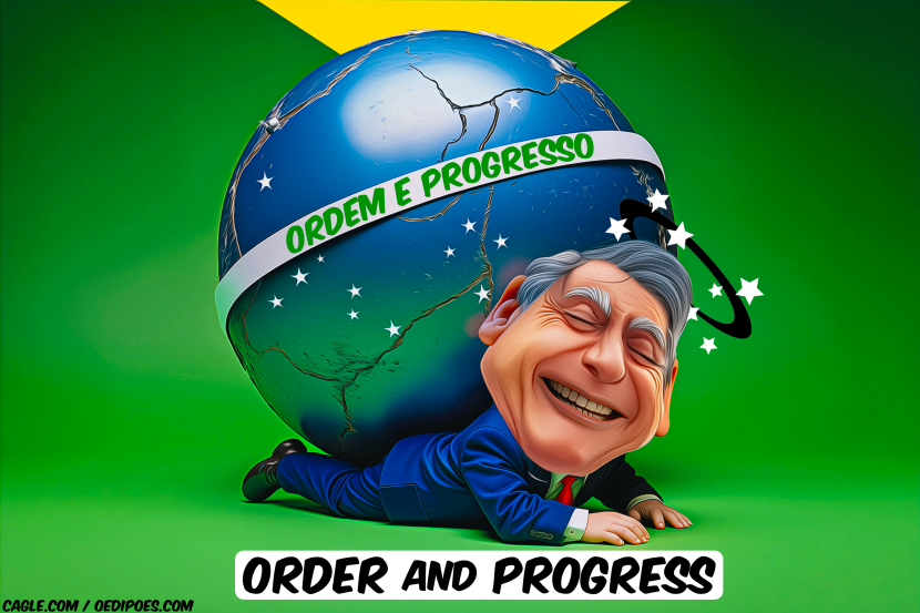 Bolsonaro crushed by bleu ball Brazilian flag