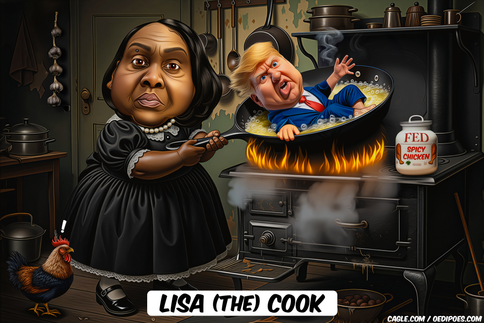 Lisa Cook frying Trump in frying pan