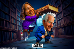 HARRIS HITTING BIDEN WITH LARGE BOOK by Bart van Leeuwen