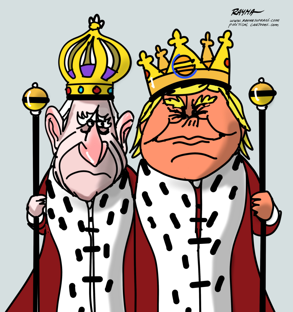 King Charles and Trump Don Royal Crowns in Satirical Visit Cartoon
