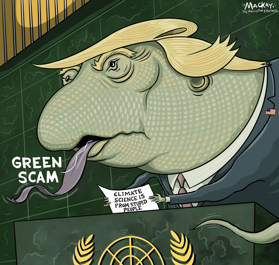 Lizard Trump rails against "Green Scam" at U.N.