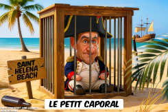 NICOLAS SARKOZY IMPRISONED ON BEACH by Bart van Leeuwen