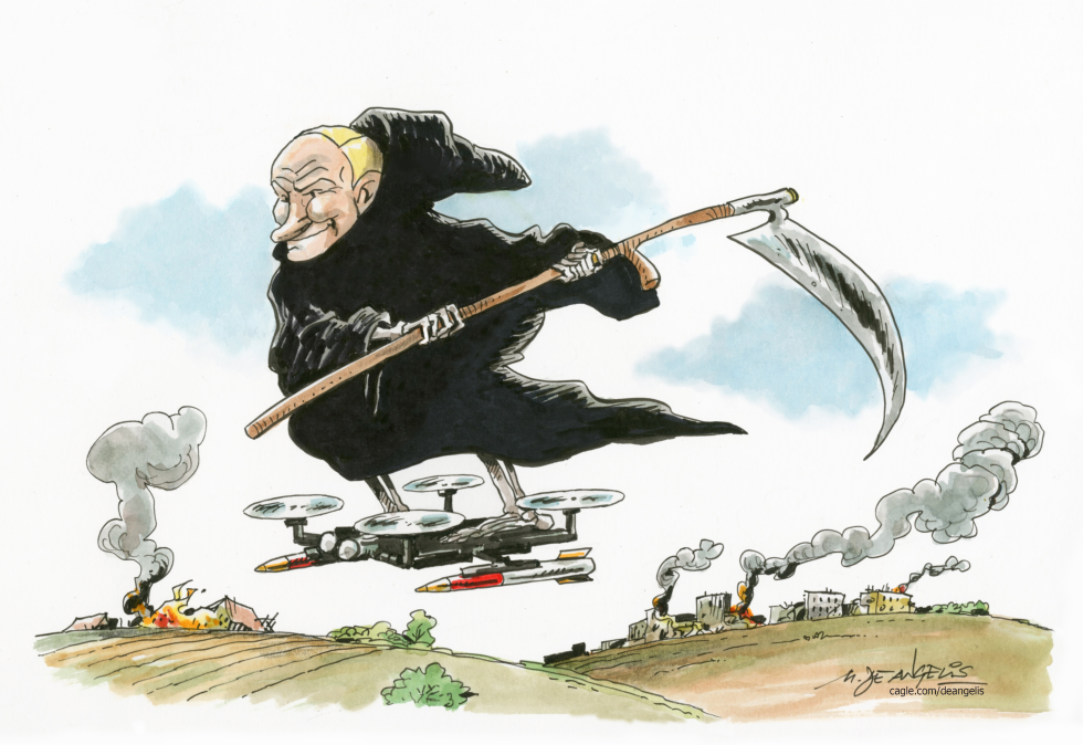 Putin as Grim Reaper Riding a Drone