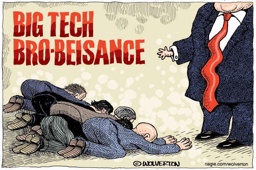 Big Tech Figures Prostrate Before Trump in Wolverton Cartoon