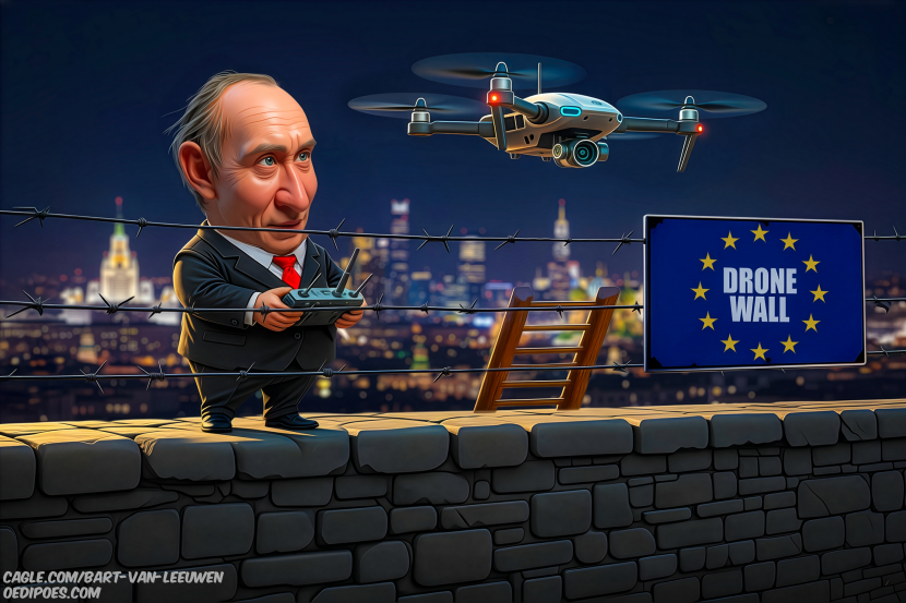 Putin standing on 'drone wall'