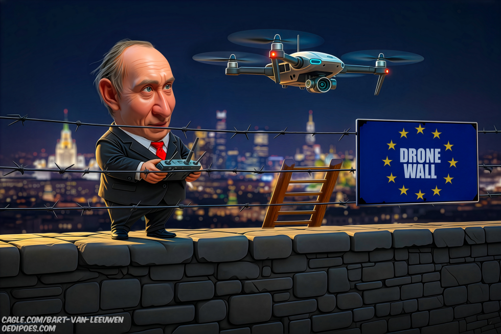 Putin standing on 'drone wall'