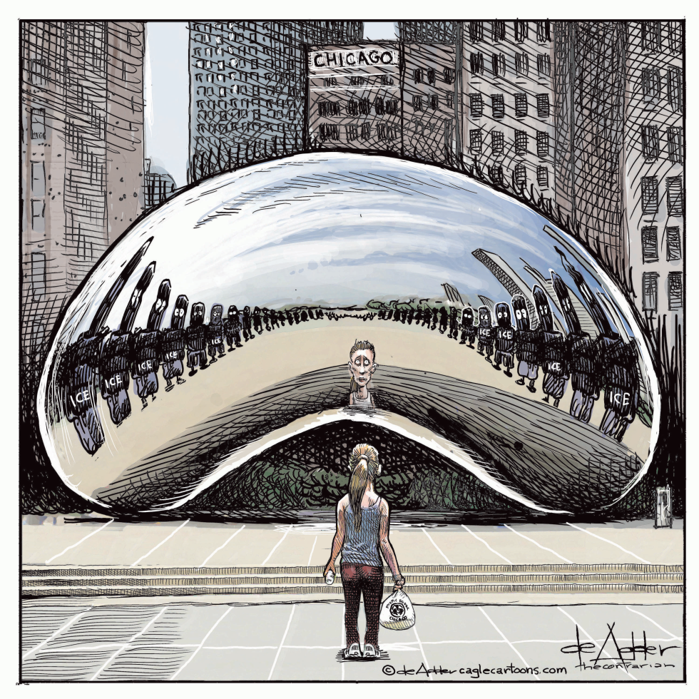 Chicago Bean Reflects Line of ICE Agents in City