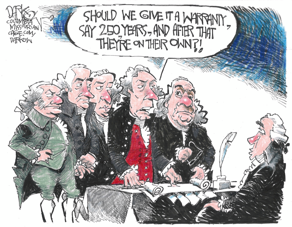 Founding Fathers discuss Constitution warranty amid authoritarianism concerns.