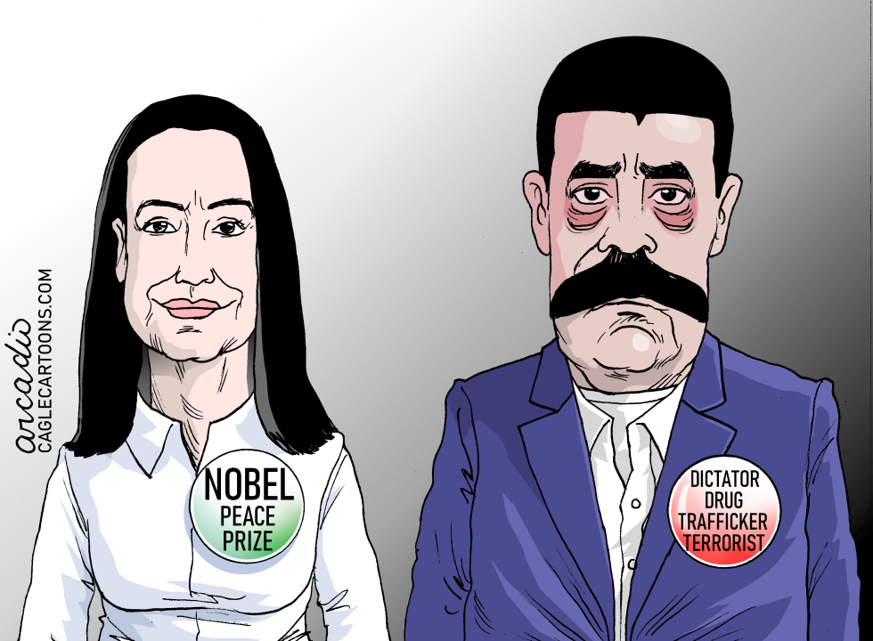 Nobel Peace Prize Winner Stands Beside Narco-Dictator in Satirical Cartoon