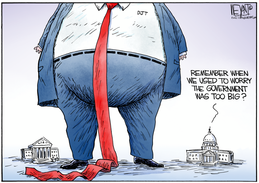 Trump Figure Towers Over Shrinking Government Branches