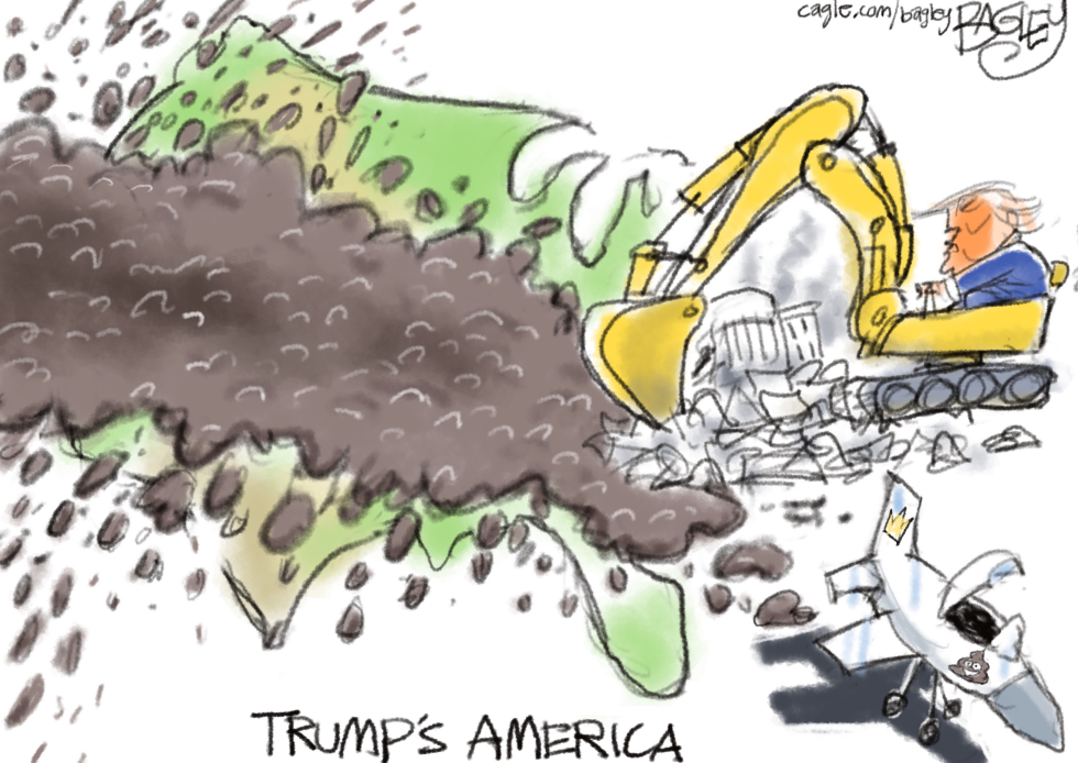 Trump operates excavator amid White House rubble and brown emissions