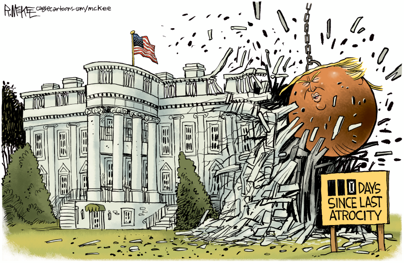 Trump head wrecking ball strikes White House