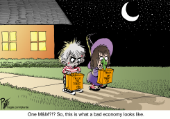 TWO DISAPPOINTED KIDS ON HALLOWEEN by Bruce Plante