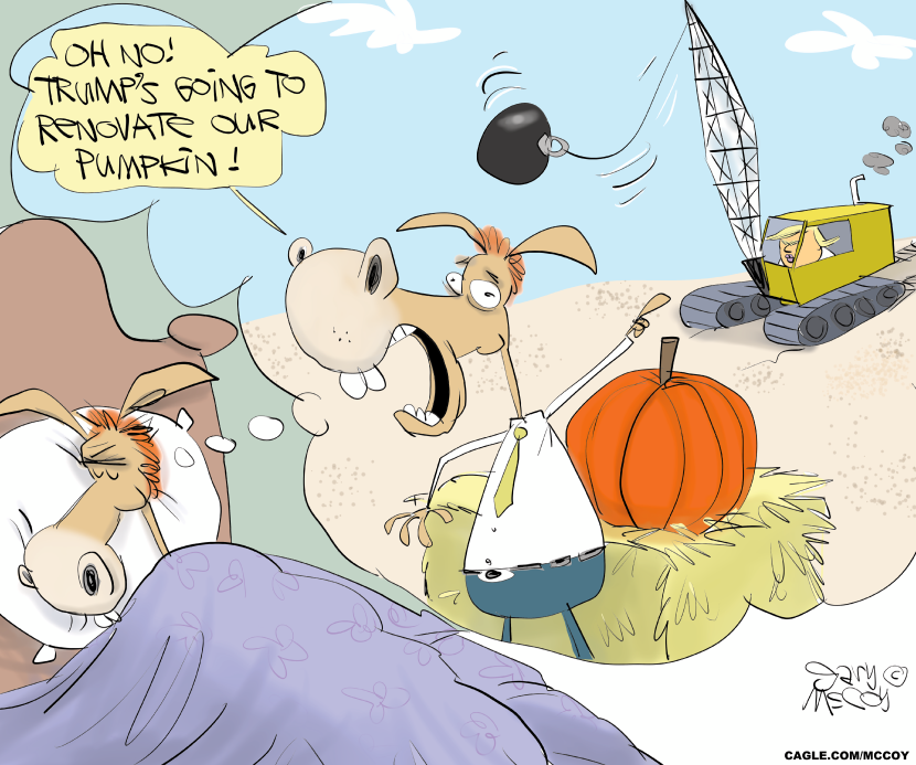 Trump Operates Wrecking Ball Near Democrat Pumpkin Patch